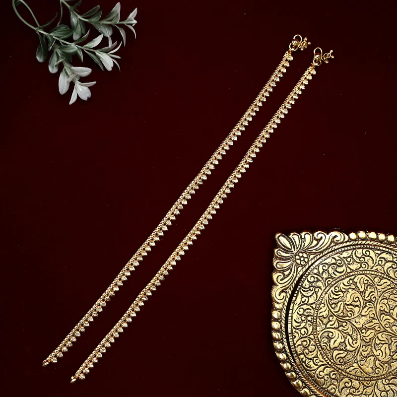 Real Gold Look Leaf Drops Anklets - 10.5 Inches
